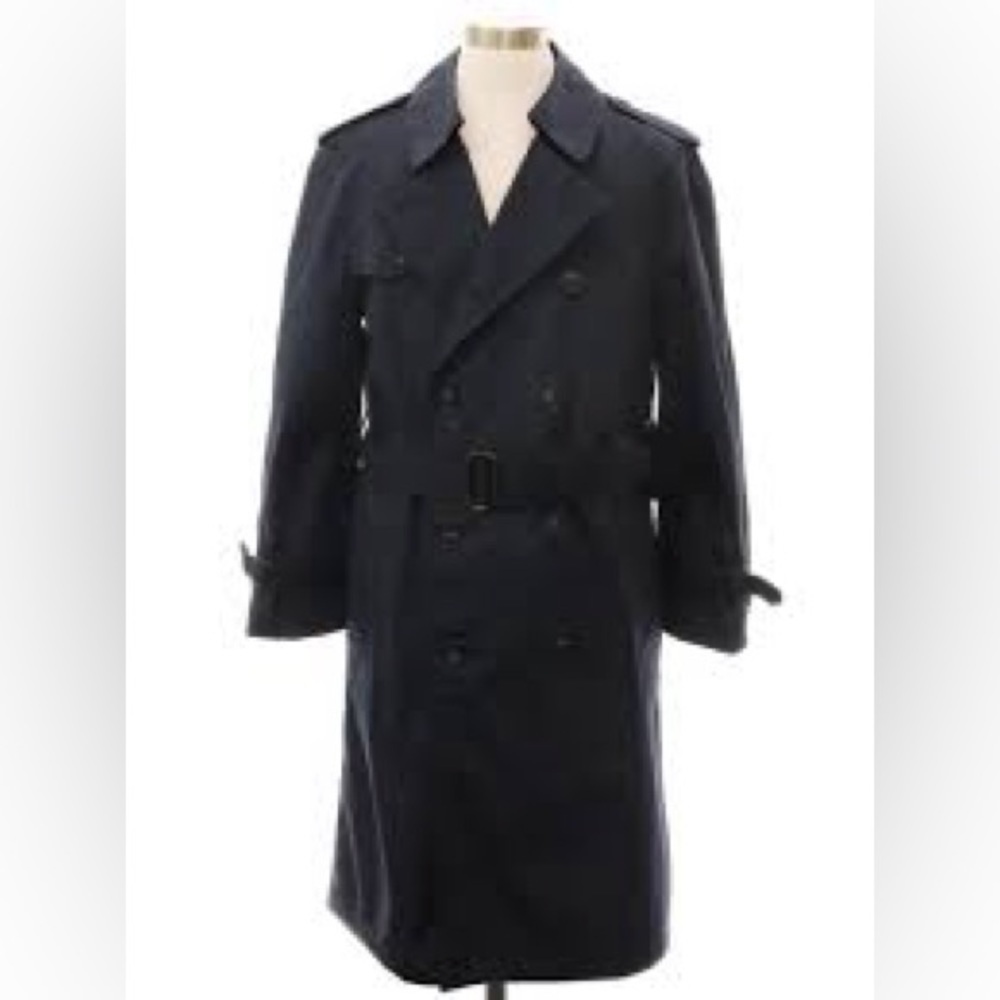 Vintage 80s Stanley Blacker Mens Black Double Breasted Trench Coat Size 44R